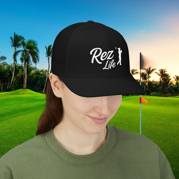 Rez Life Black Edition – Black Snapback hat, white embroidery (classic and bold) Vibes by Printify