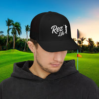 Rez Life Black Edition – Black Snapback hat, white embroidery (classic and bold) Vibes by Printify